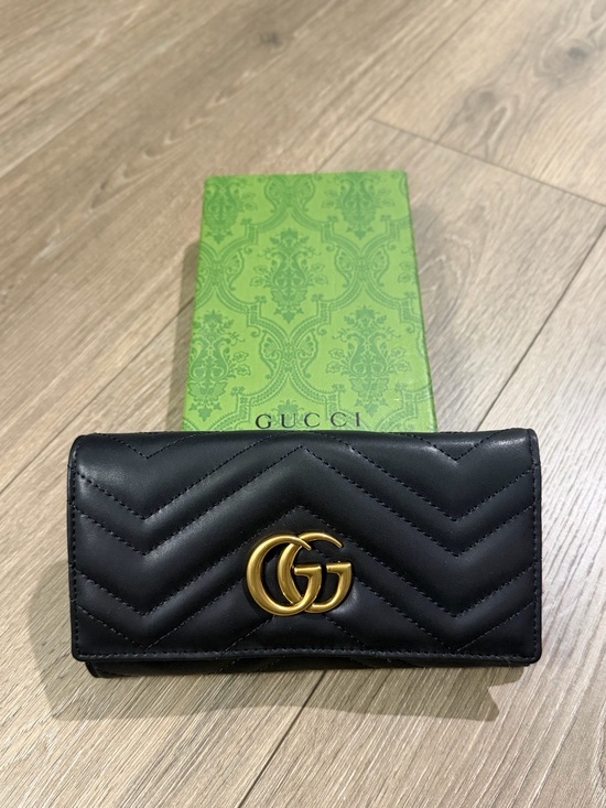 Gucci Handbags - Gucci Black Chevron Leather Wallet with Gold GG Logo